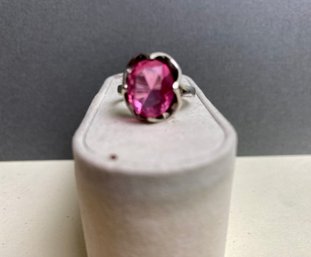 Sterling Silver Ring With Round Pink Stone