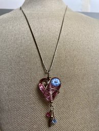 Sterling Silver Chain And Heart Glass Pendant