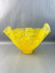 Yellow Blown Art Glass Free Form Bowl