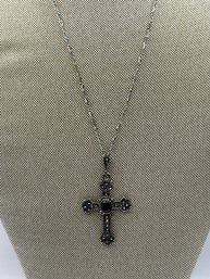 Sterling Silver Chain And Sterling Cross With Red Stone