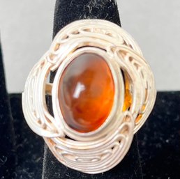 Sterling And Amber Ring.