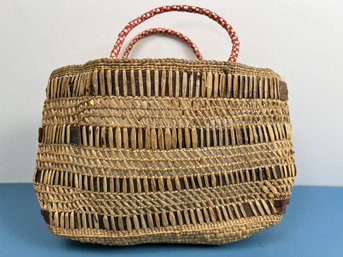 Vintage Native Cedar And Possibly Reed Woven Basket/purse.