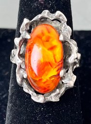 Sterling And Amber Ring.