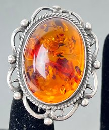 Sterling And Amber Brooch.