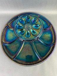 Indiana Glass Iridescent Carnival Glass Egg Dish And Hor D Oeurve  Platter