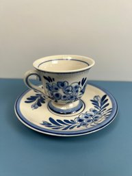 Hand Painted # 28 Delft Teacup And Saucer.