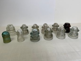 Large Collection Of 12 Glass Insulators Hemingray