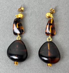 Gold Tone And Amber Earrings.