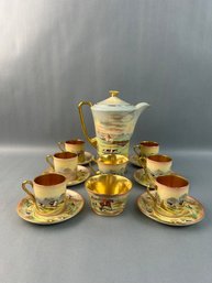 Crown Devon Tally Ho Coffee Pot With Six Cups And Saucers And Cream And Sugar