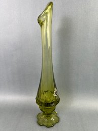 Fenton Green Bud Vase With Ruffled Rim - Vintage