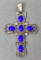 Sterling And Blue Stone Cross.