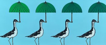 Signed Seabird With Umbrella Framed Art