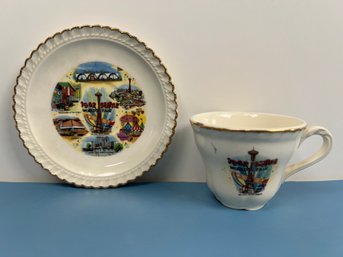 1962 Seattle Worlds Fair Tea Cup And Saucer Featuring The Space Needle.