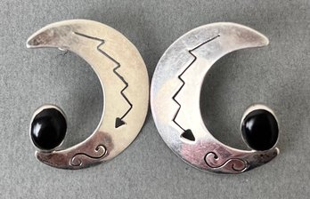 Sterling And Blackstone Crescent Moon Earrings.