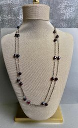 Silver Color Chain With Red Crystals