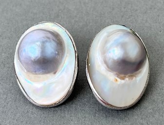 Sterling And Possible Abalone Earrings.