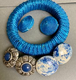 Fabric  Round Bracelet And 3 Sets Of Earrings