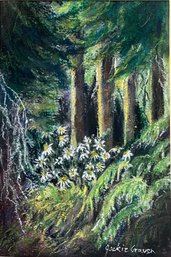 Signed, 'Daisies In The Woods' By Jackie Craven, Pastel Painting Framed