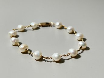 Gold Filled And Real Cultured Pearl Bracelet