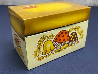 Vintage 1970s Mushroom Metal Recipe Box