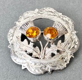 Sterling And Amber Stone Brooch.