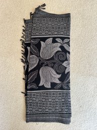 Long Black & Grey Tone With Tulip Accent Scarf - Italy