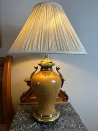 Burled Veneer And Brass Table Lamp