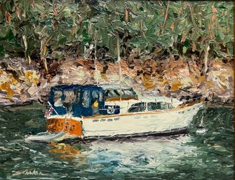 Signed Framed Arlin Rosenoff Boat Painting