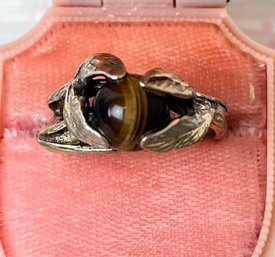 Gold Tone Over Sterling Silver Ring With Tiger Eye Round Stone