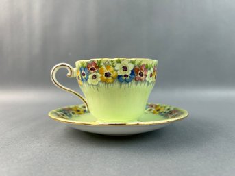 Aynsley Green Floral Cup And Saucer