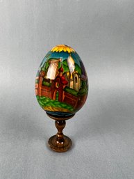 Signed Russian Lacquer Painted Egg.