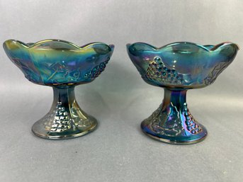 Blue/Gray Harvest Grapes Iridescent Carnival Glass Candle  Holder