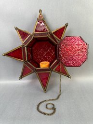 Vintage Red Votive Star With Hanging Chain