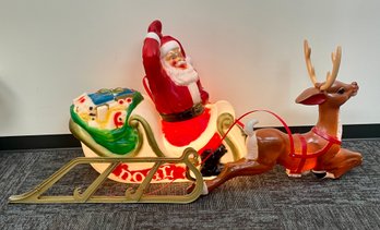 Illuminated Giant Santa And Reindeer Blow Mold Holiday Decor