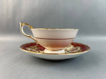 Aynsley Red Gold Floral Cup And Saucer