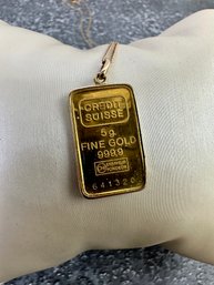 Credit Suisse 5g Of .999 Gold Bar With 14k Necklace