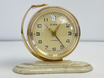 Vtg Slava 11 Jewels USSR Table Clock