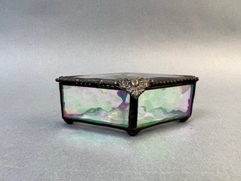 Carnival Glass And Lead Diamond Shaped Trinket Box.