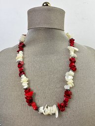 Red Coral And Shell Necklace