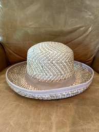 Womans Straw Hat With Grosgrain Tan Ribbon Accent