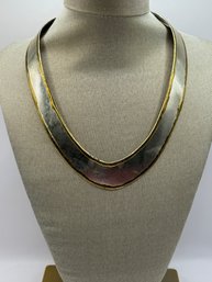 Silver Tone Outlined With Gold Tone Metal Necklace