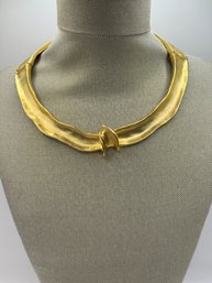 Gold Tone Metal Necklace With  Double Hinged Closure