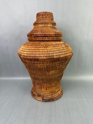 Tall Woven Basket With Lid