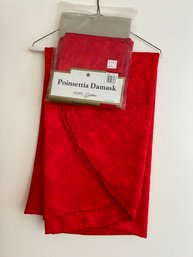 Red Pointsetta Damask Table Cloth & Napkins