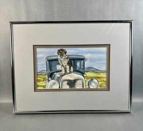 Susan LeBow- 1996 - Original Water Color, Dog & Vintage Truck, Waiting For You