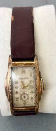 Vintage Bulova Art Deco Mens Watch With Leather Band.