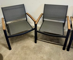 Four Teak And Aluminum Stackable Outdoor Chairs   *Local Pick Up Only*