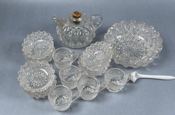 Minature Pressed Glass Bowl, Cup & Mini Teapot Set