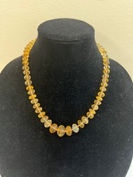 14k Clasp Amber Glass Beaded Necklace