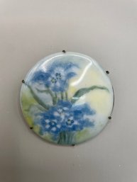 Vintage Flowers Painted On Porcelain With Gold Tone Backed Pin